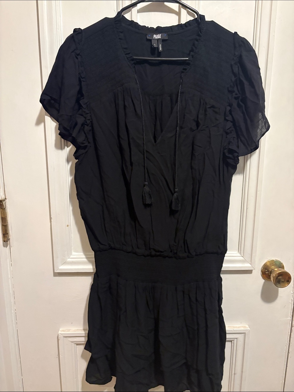 PAIGE Black Tiered Mini Dress with Ruffle Sleeves